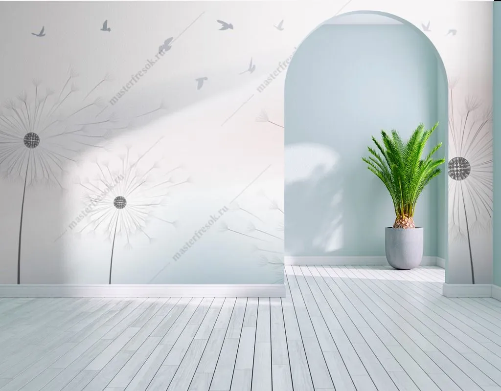 Фотообои в интерьере серые одуванчики  14-407 фото