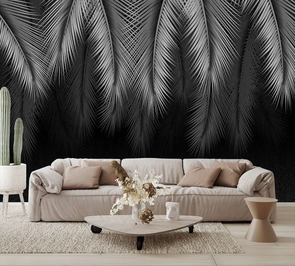 Фотообои в интерьере листья свисающие на черном фоне  9-1749 фото