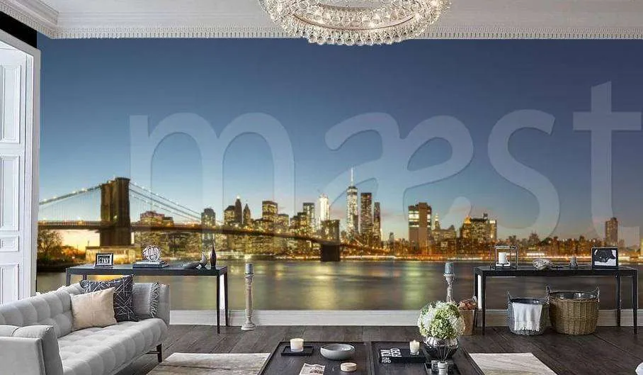 Фотообои в интерьере ночные мосты  9-836 фото