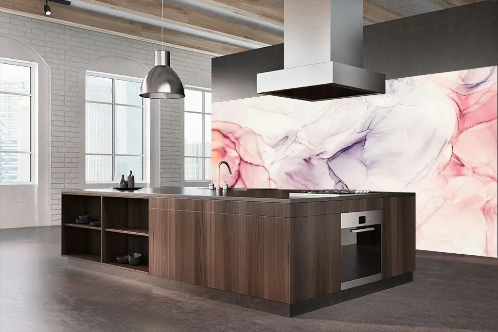 Фотообои в интерьере розово-пурпурный флюид  14-635 фото