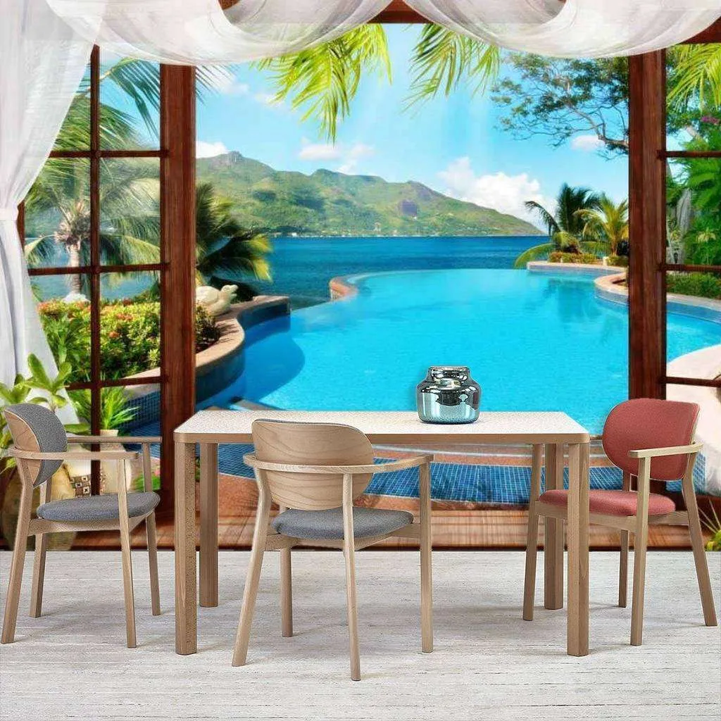 Фотообои Окно с выходом на бассейн  17-0048