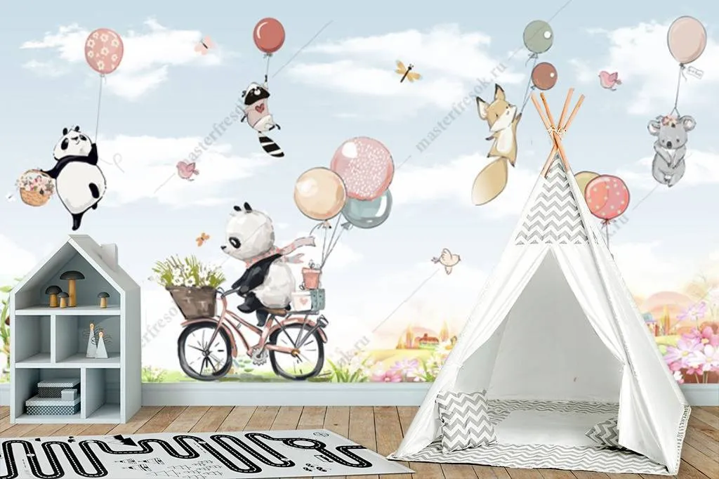 Фотообои Панда на велосипеде  12-946