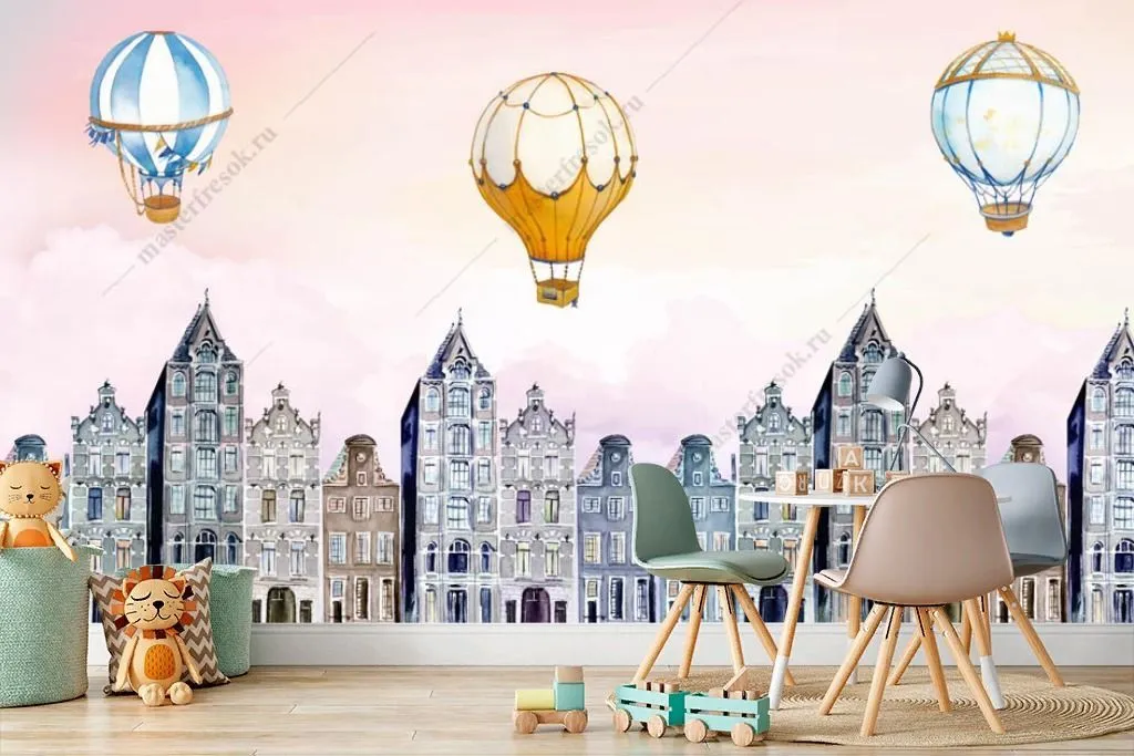 Фотообои Воздушные шарики над городом  14-258