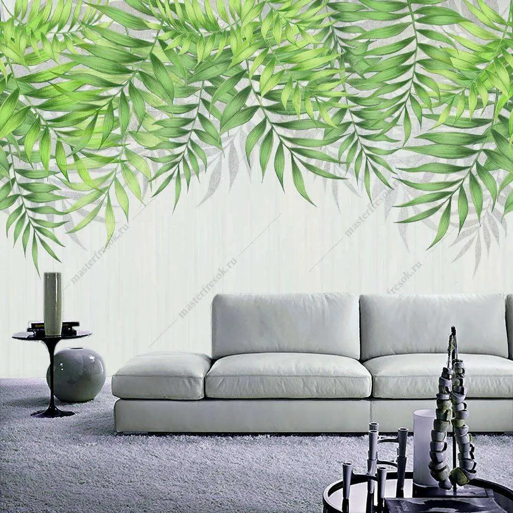 Фотообои Бесшовные обои на стену:  Зеленые тропические листья. Артикул: 10-766  
