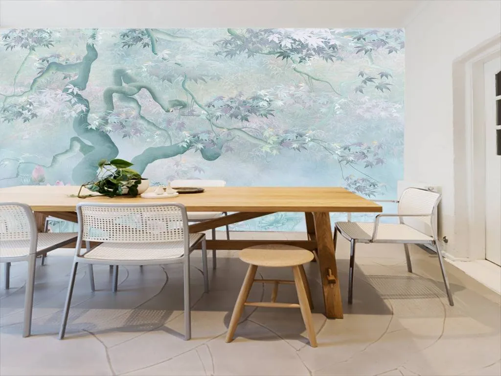 Фотообои в интерьере дерево в листьях  13-198 фото