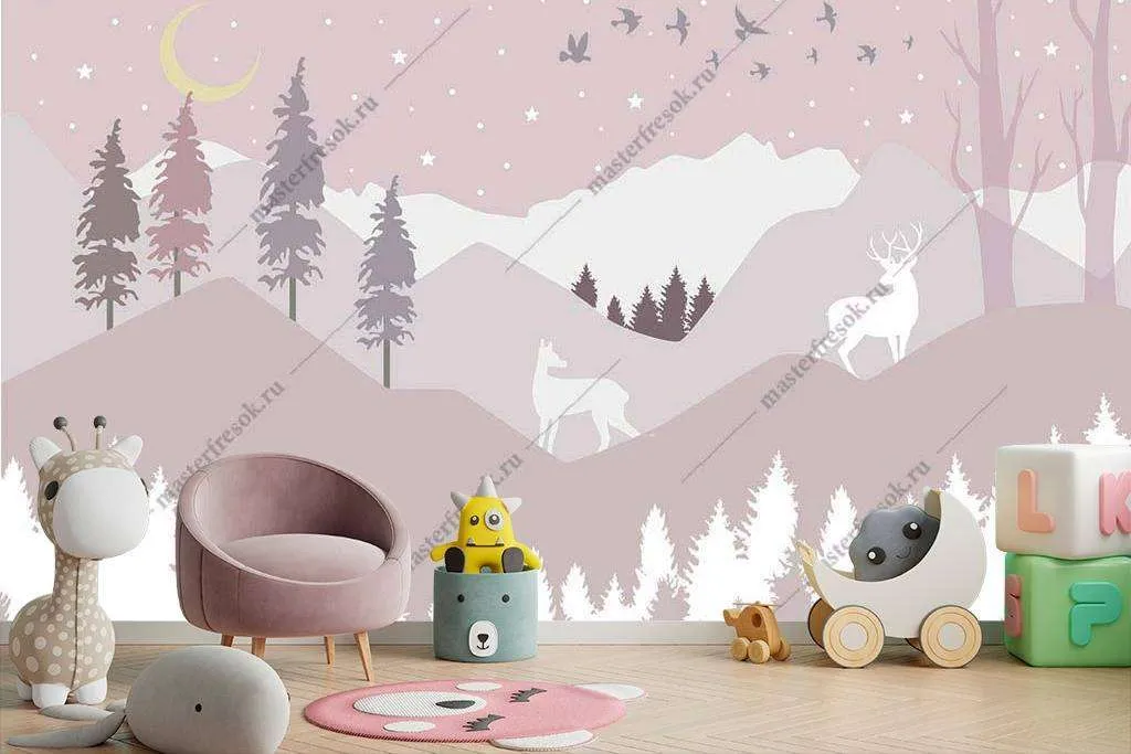 Фотообои в интерьере горный лес  14-044 фото