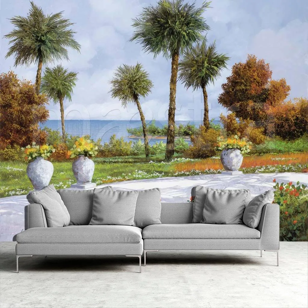 Фотообои в интерьере набережная с пальмами  8-161 фото