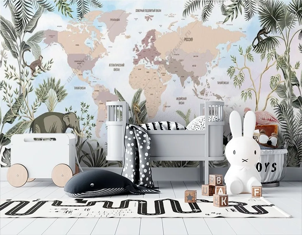 Фотообои Карта мира и джунгли  12-1428