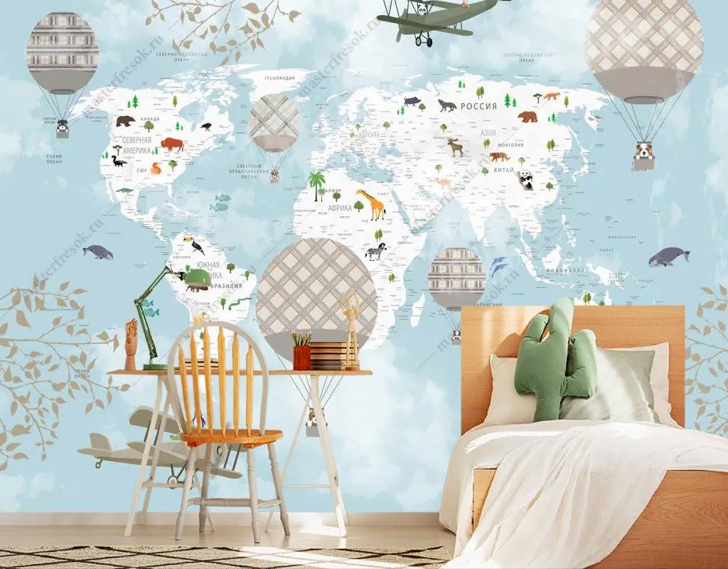 Фотообои Самолеты и карта мира  14-180