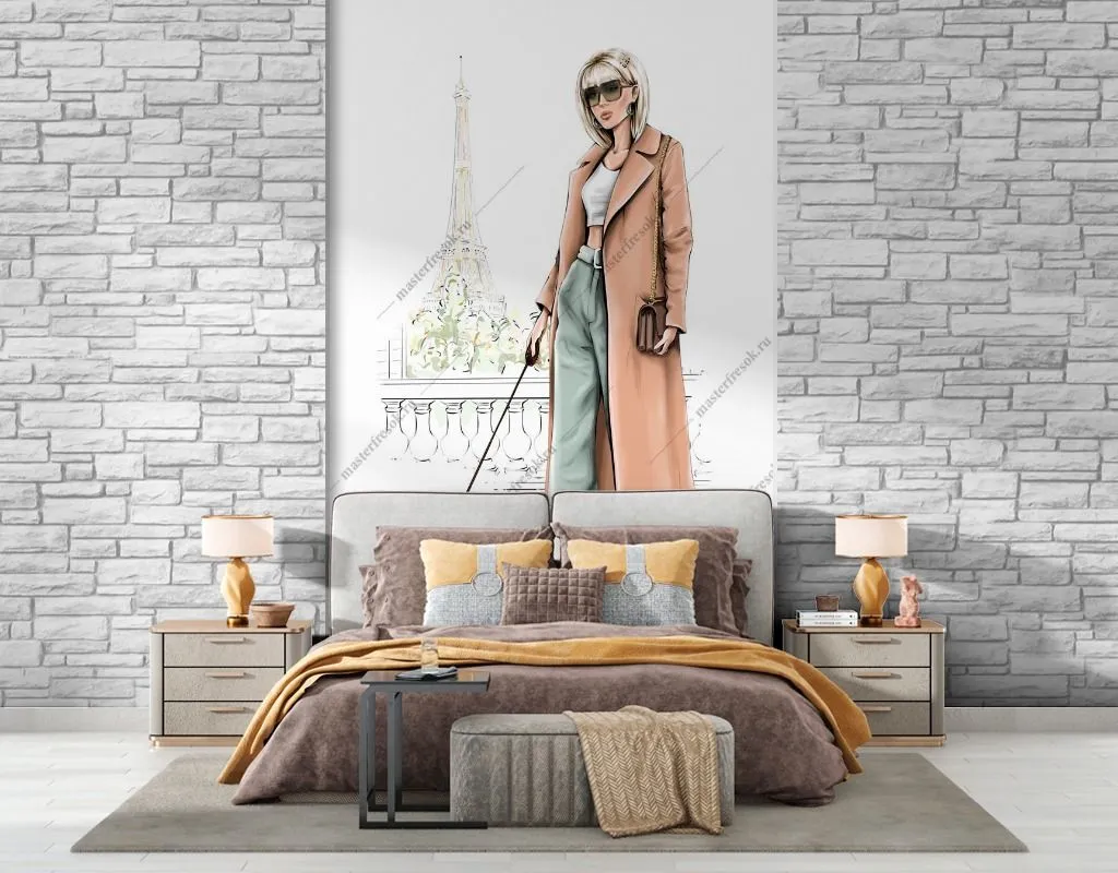 Фотообои в интерьере стильная девушка с собачкой  12-1377 фото