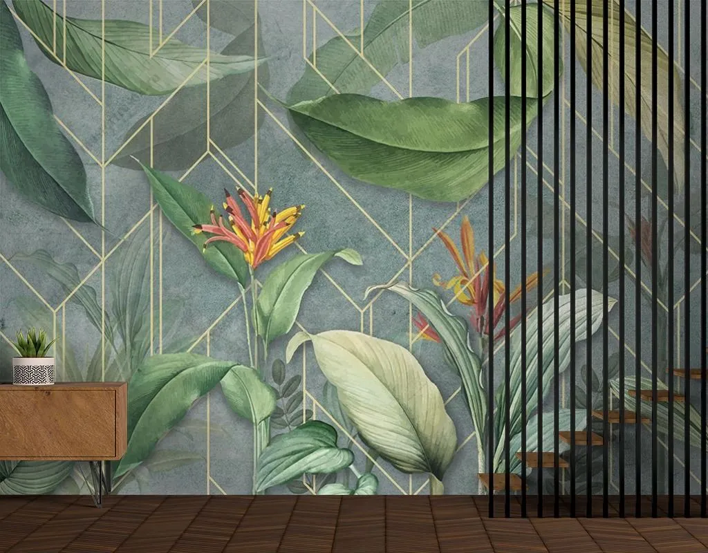 Фотообои в интерьере тропики в геометрии  9-1646 фото