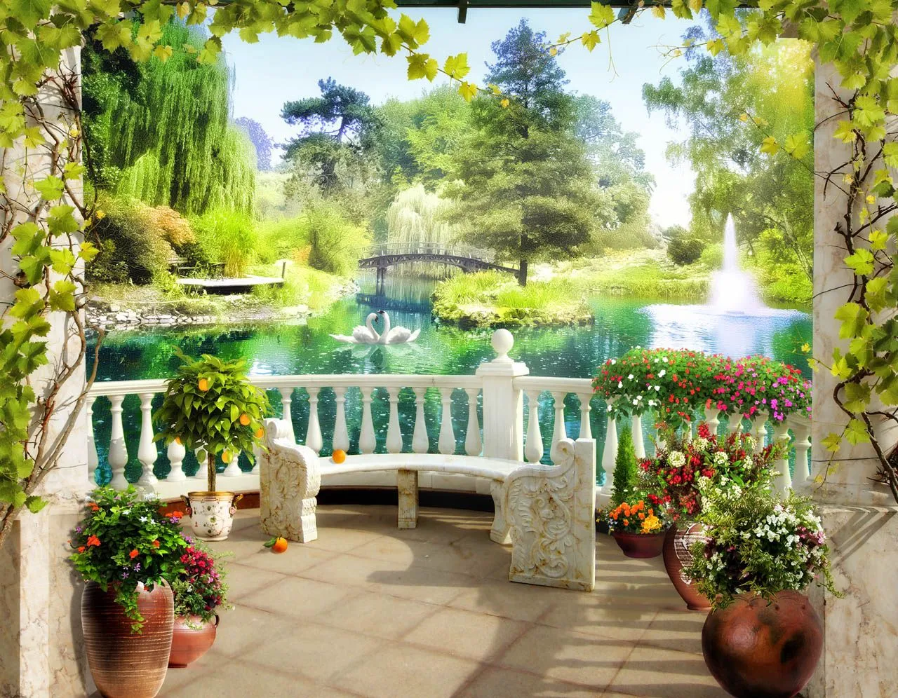 Фотообои в интерьере балкон в зелени  19-0106 фото