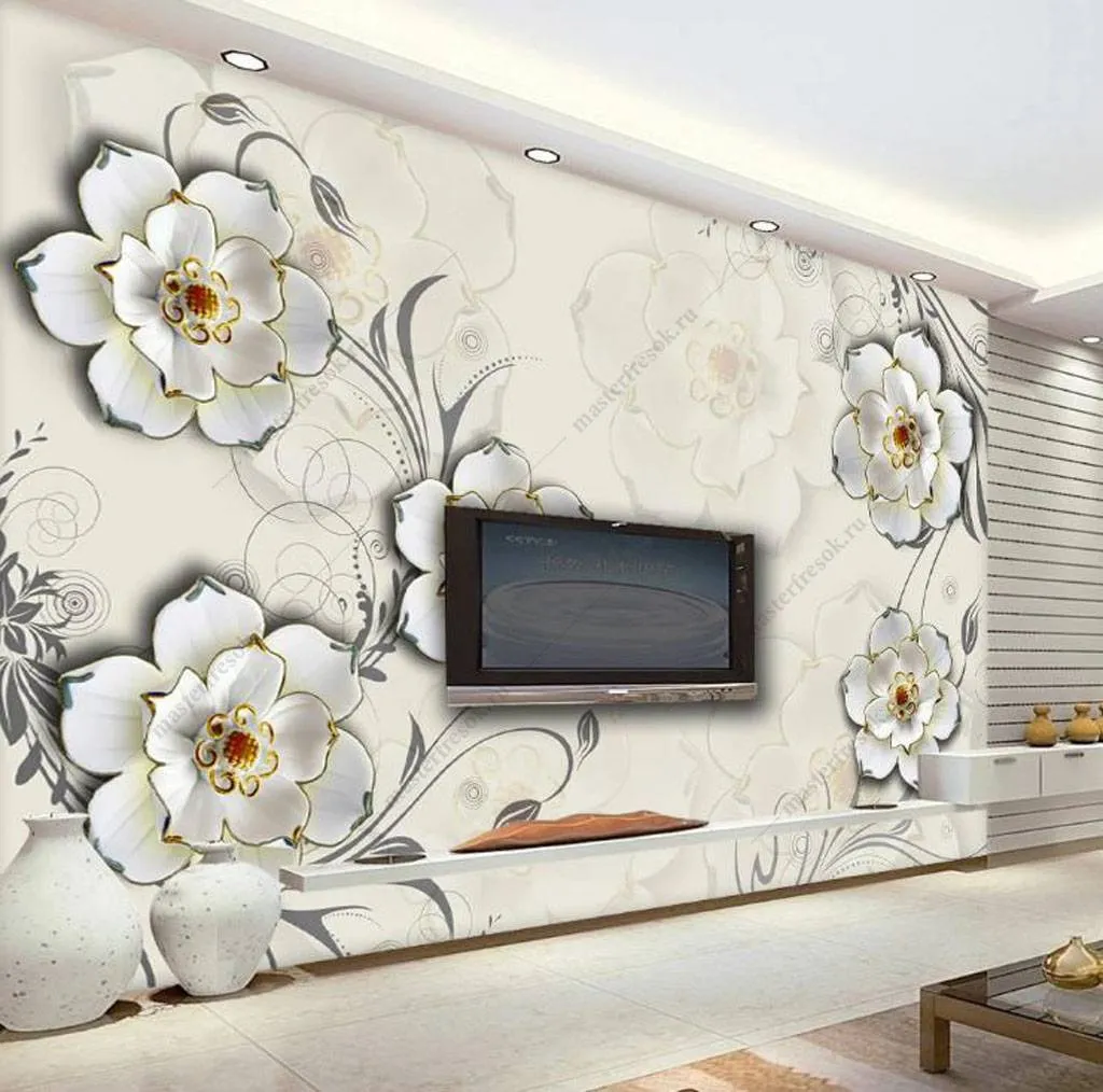 Фотообои Цветы 3д на бежевом фоне  16-185