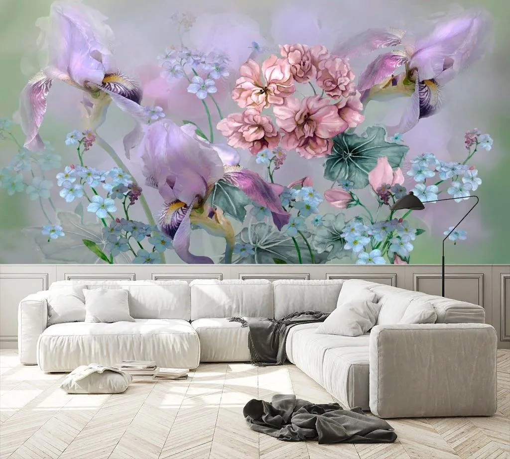 Фотообои в интерьере сиреневый букет  13-259 фото