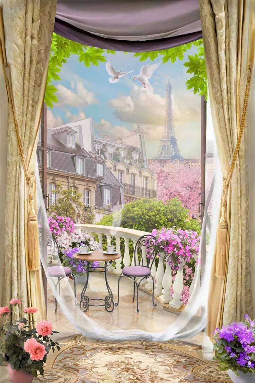 Фотообои в интерьере вид с балкона на город  7-169 фото