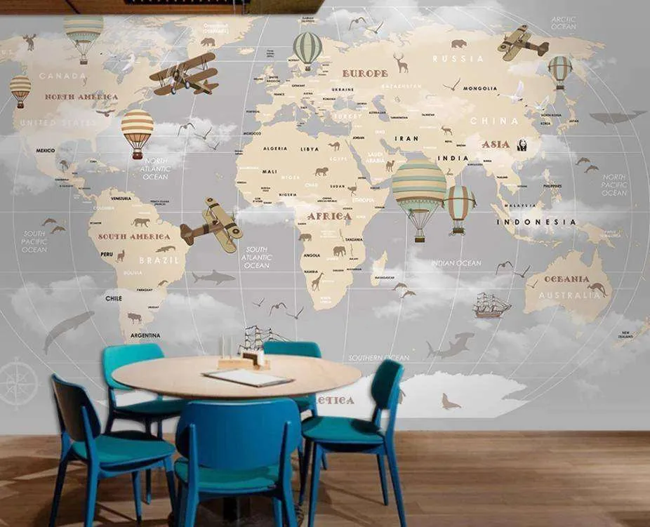 Фотообои в интерьере карта мира с кораблями  15-092 фото