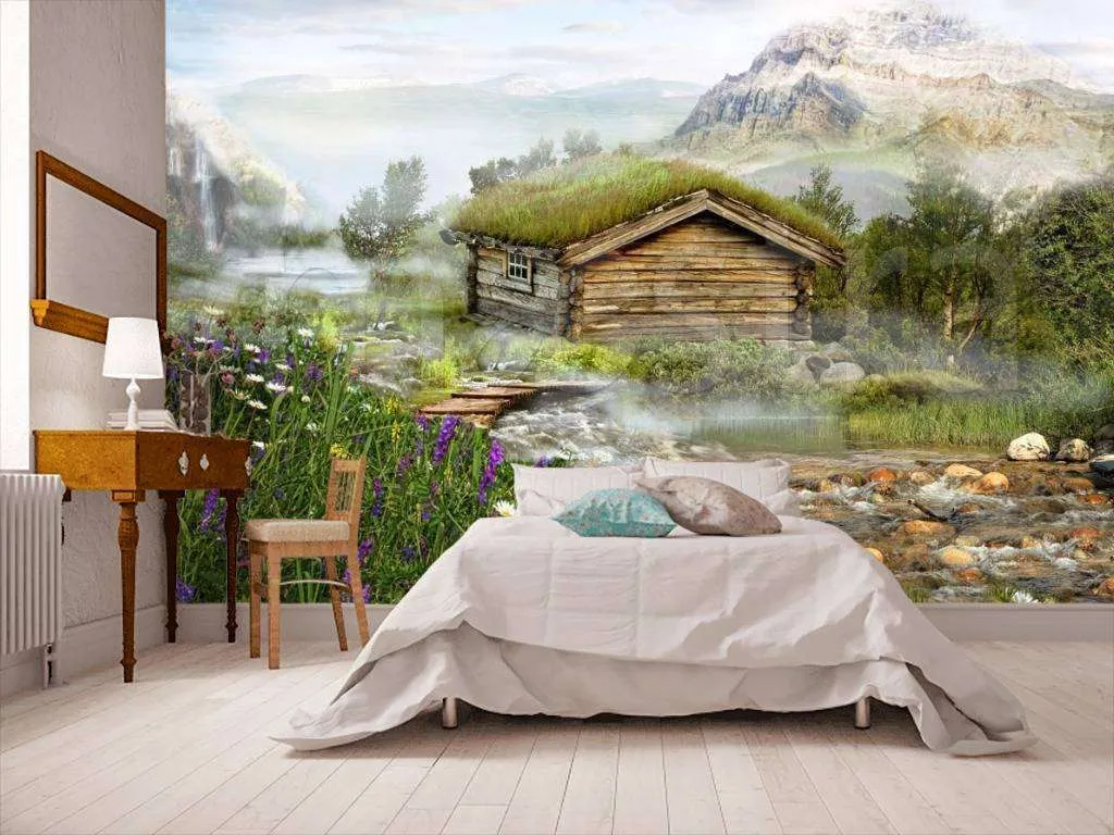 Фотообои в интерьере охотничий домик в горах  5-047 фото