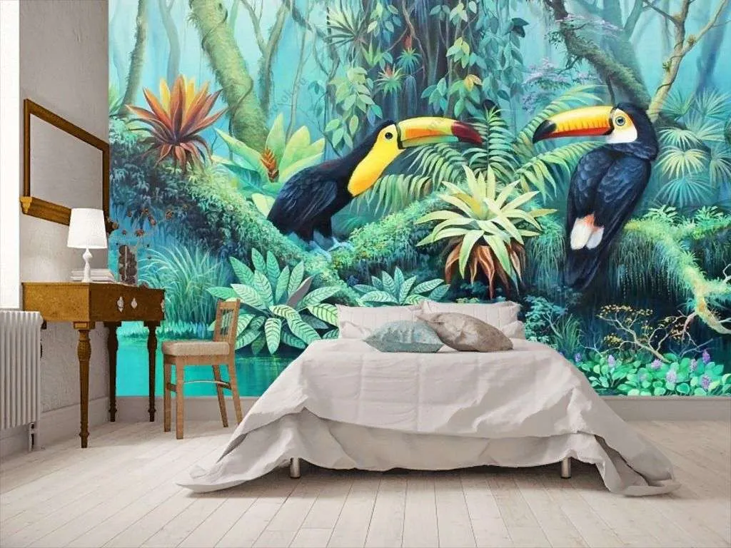Фотообои в интерьере тропические птицы  14-561 фото