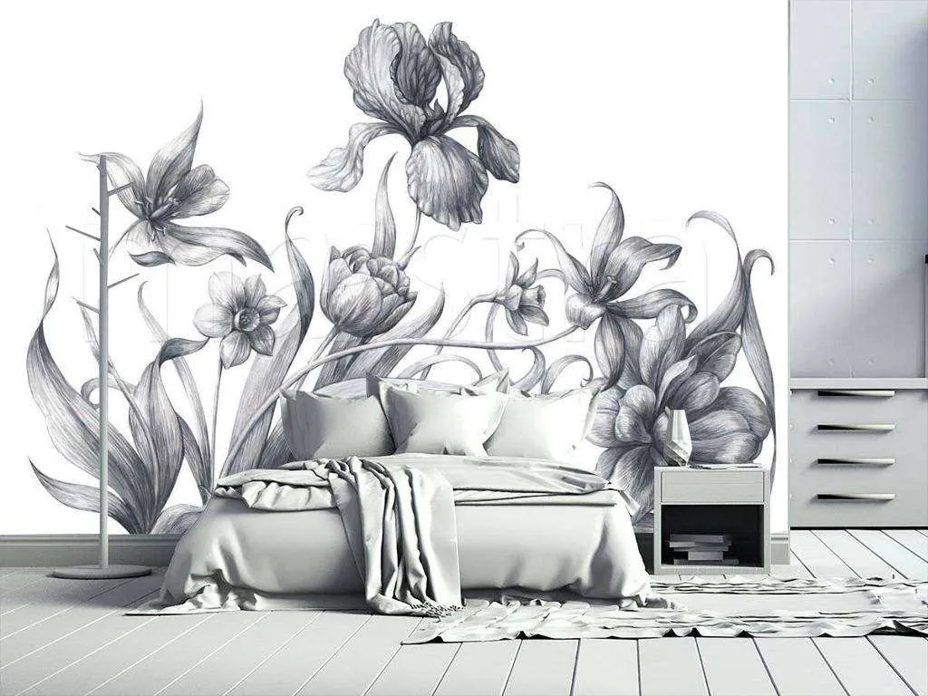 Фотообои в интерьере черно белые ирисы  9-124 фото