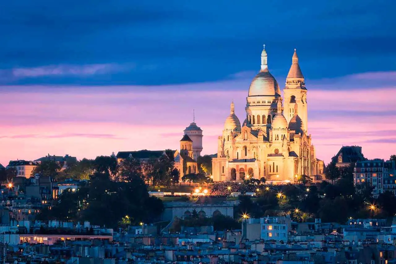 Фотообои в интерьере ночной париж базилика сакре-кёр  9-720 фото