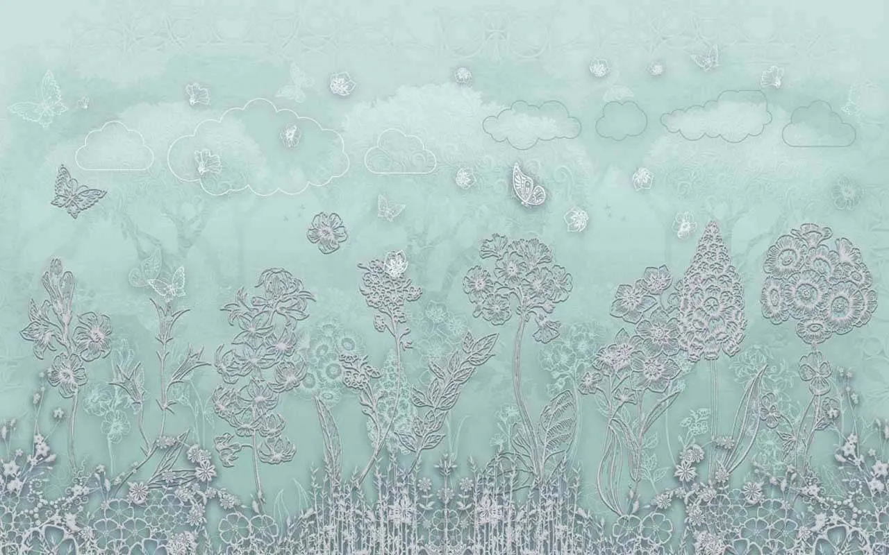 Фотообои в интерьере мятная полянка  13-118 фото