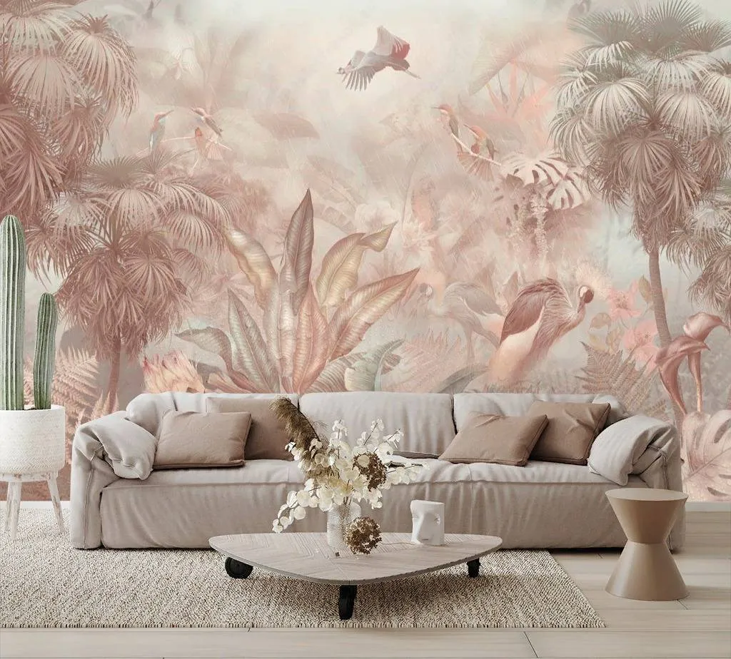 Фотообои в интерьере розовые тропики  13-267 фото