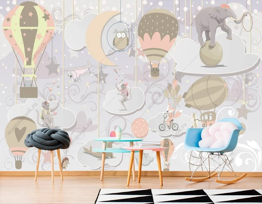 Фотообои Животные на воздушном шарике  13-166