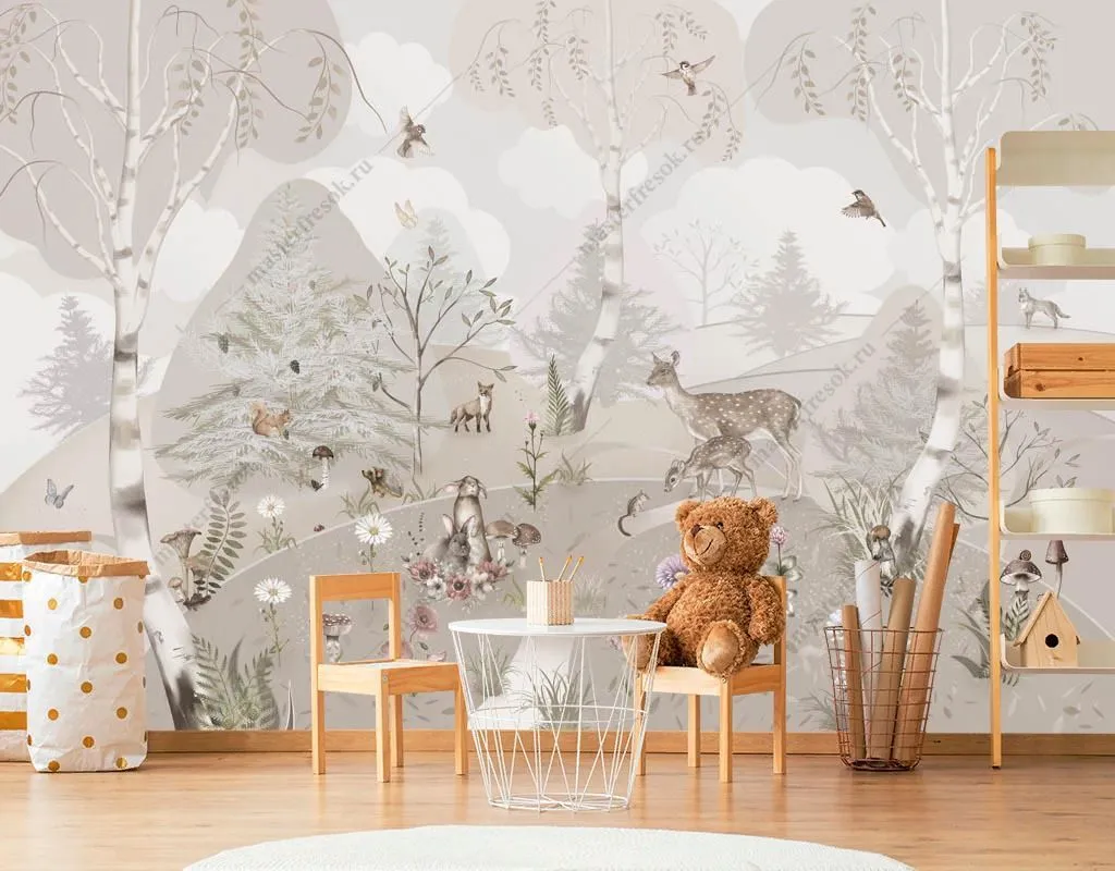 Фотообои Лесная поляна с животными  13-621