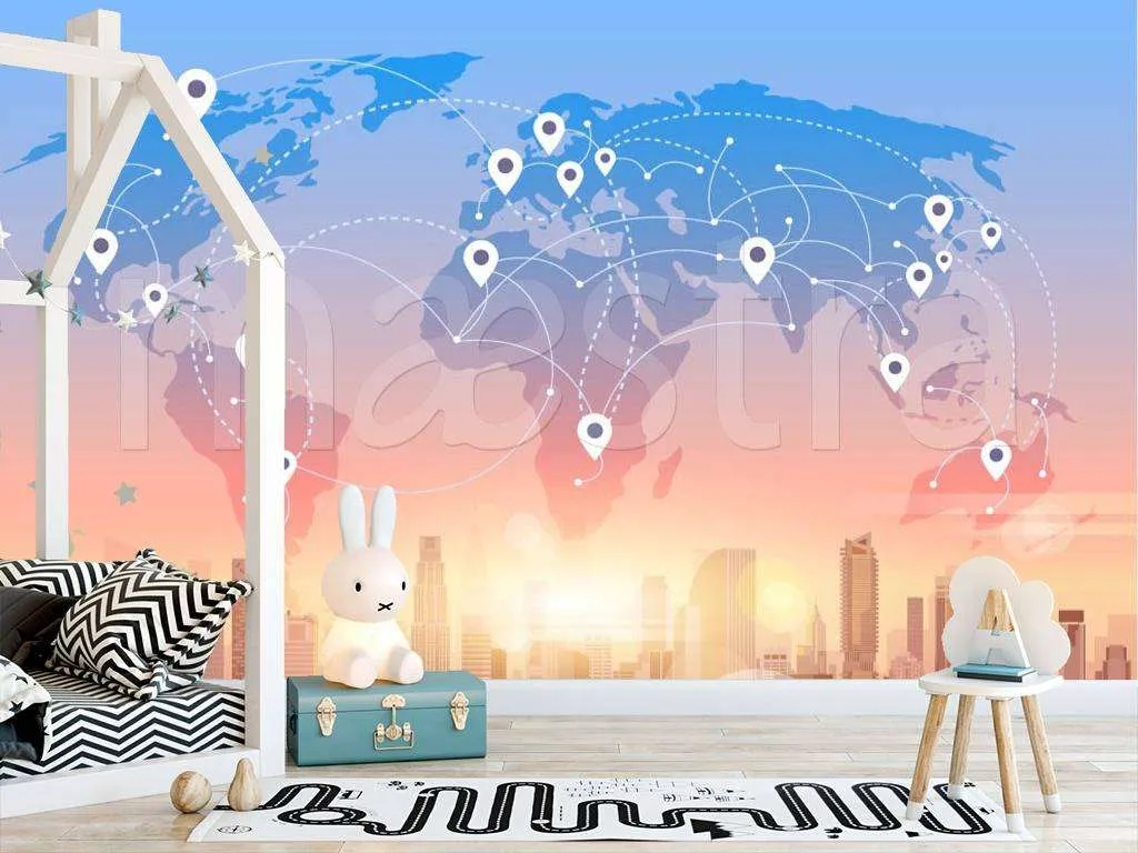 Фотообои в интерьере карта мира силуэт  12-515 фото