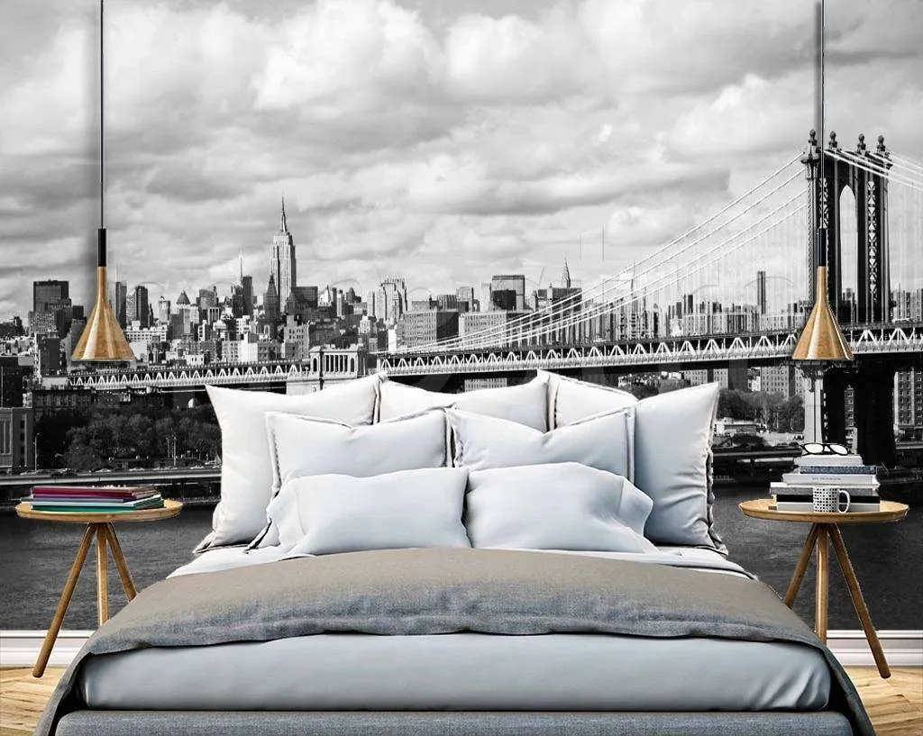 Фотообои в интерьере черно белый бруклинский мост  9-797 фото