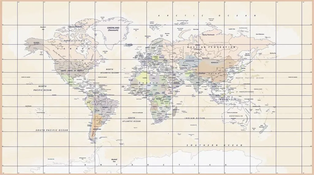 Фотообои в интерьере карта мира в клетку  14-590 фото