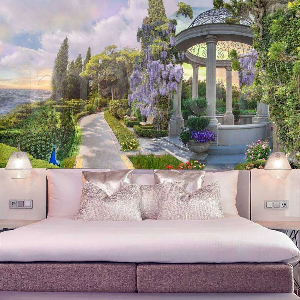 Фотообои Беседка в парке с павлином  6-023