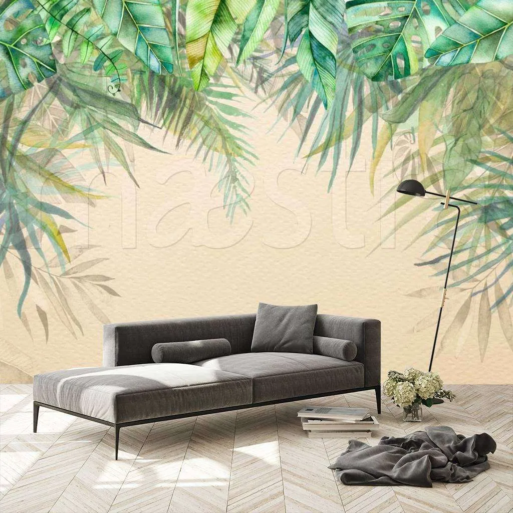 Фотообои Бесшовные обои на стену:  Тропические листья сверху. Артикул: 7-781  