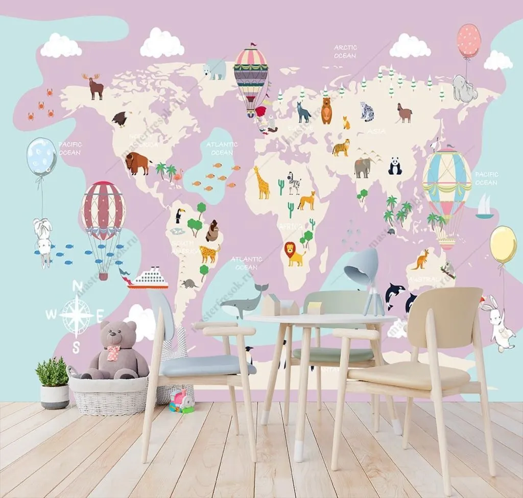 Фотообои Карта детская бирюзовая  12-1482