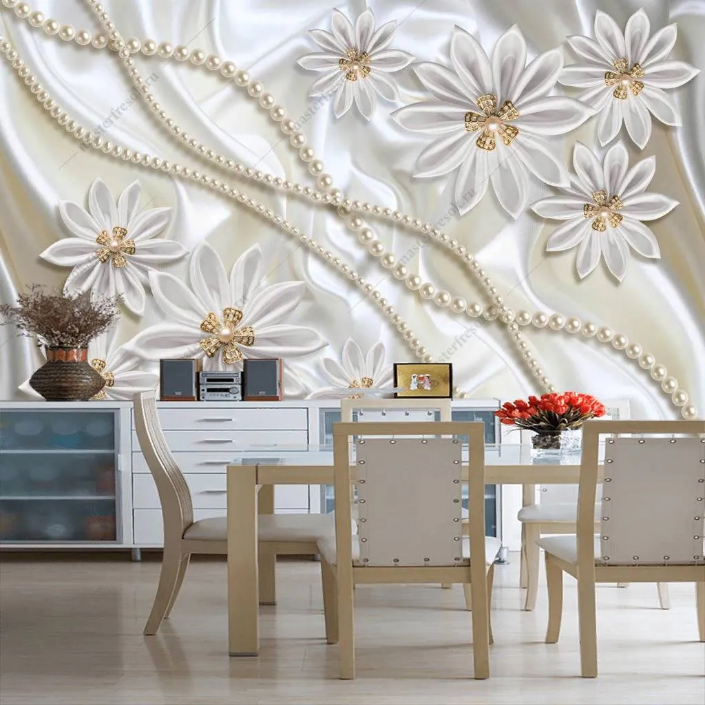 Фотообои в интерьере 3д белый жемчуг  10-857 фото