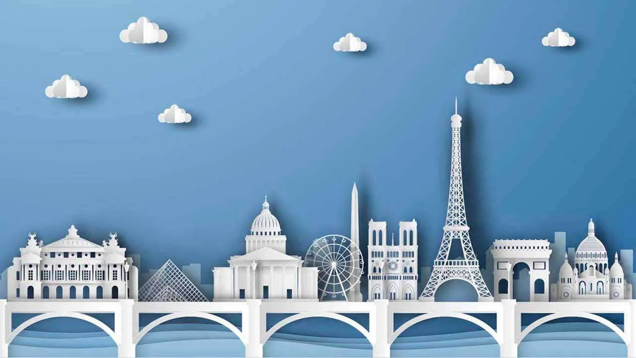 Фотообои в интерьере париж на мосту на синем фоне  12-375 фото