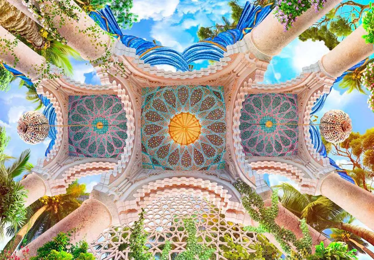 Фотообои в интерьере на потолок уходящий свод мозаики  11-139 фото