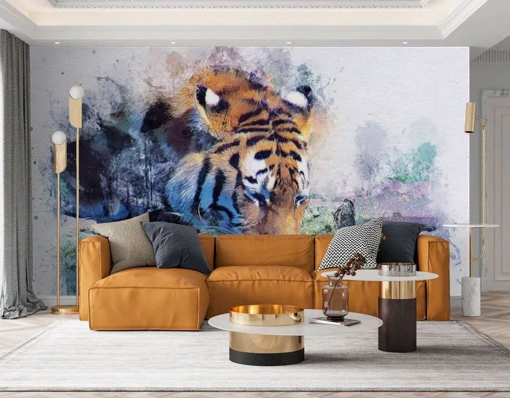Фотообои в интерьере тигр пьёт воду  17-4302 фото