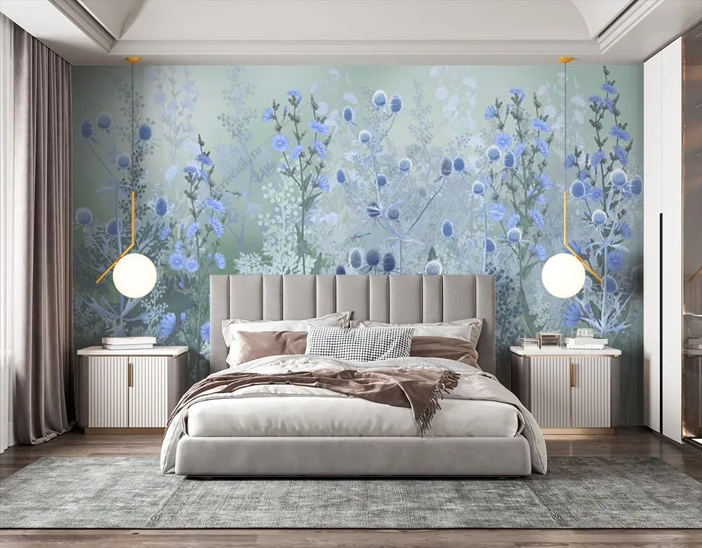 Фотообои в интерьере полевые цветы на сером фоне  13-626 фото