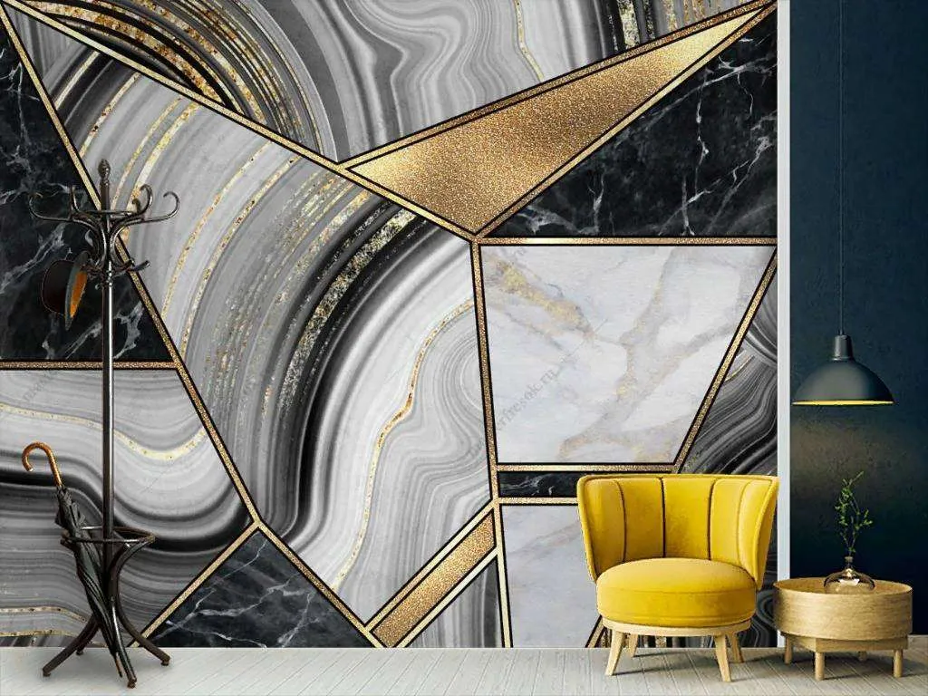 Фотообои в интерьере мрамор геометрия  9-1092 фото