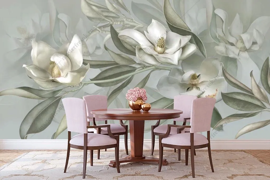 Фотообои в интерьере лилии на зеленом фоне  13-477 фото