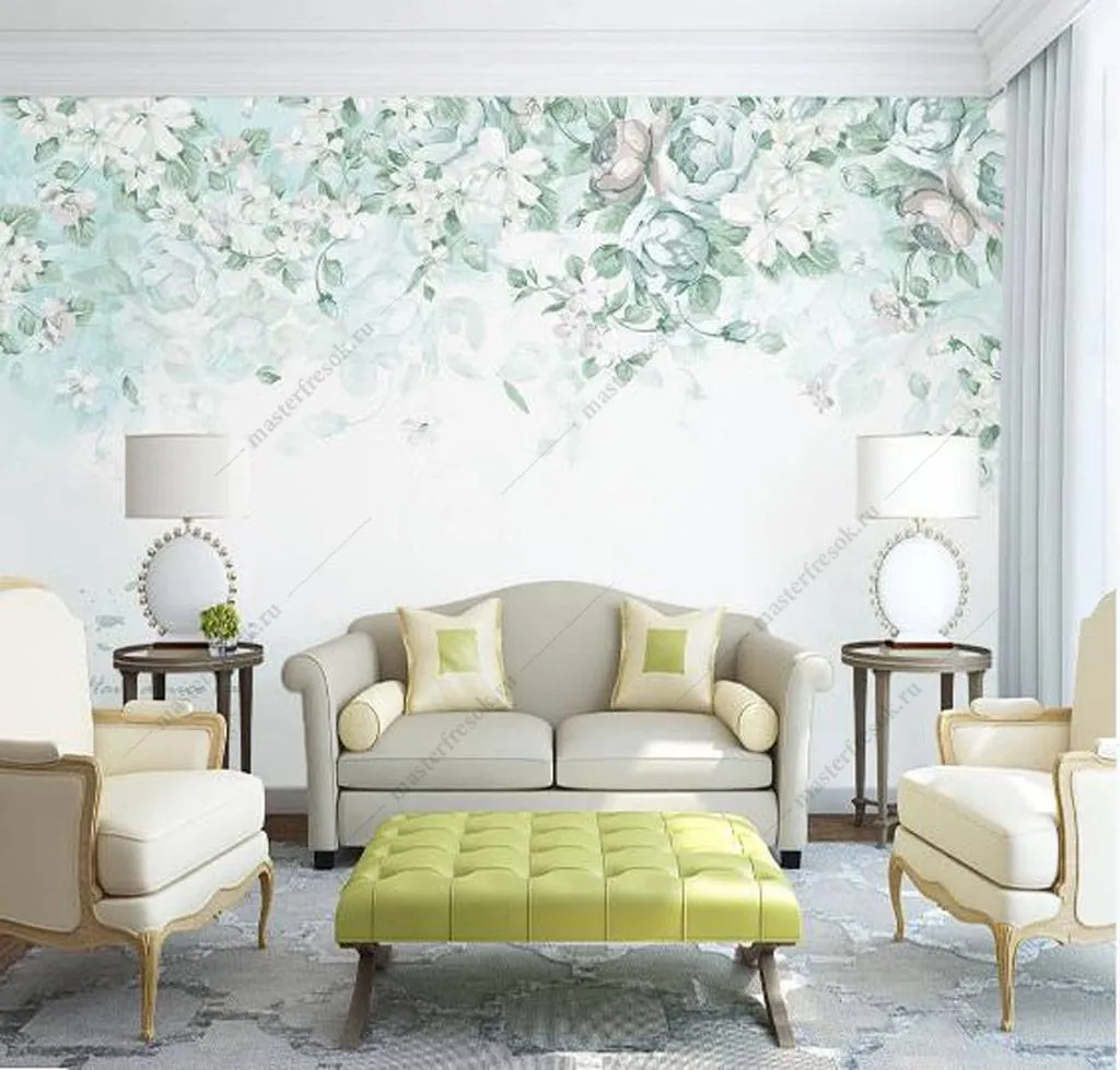 Фотообои в интерьере нежная акварель  16-183 фото