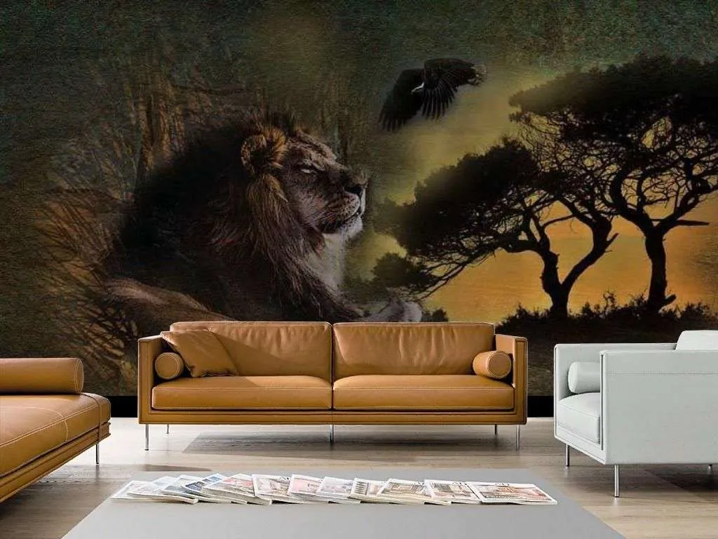 Фотообои в интерьере лев на скале  17-4240 фото