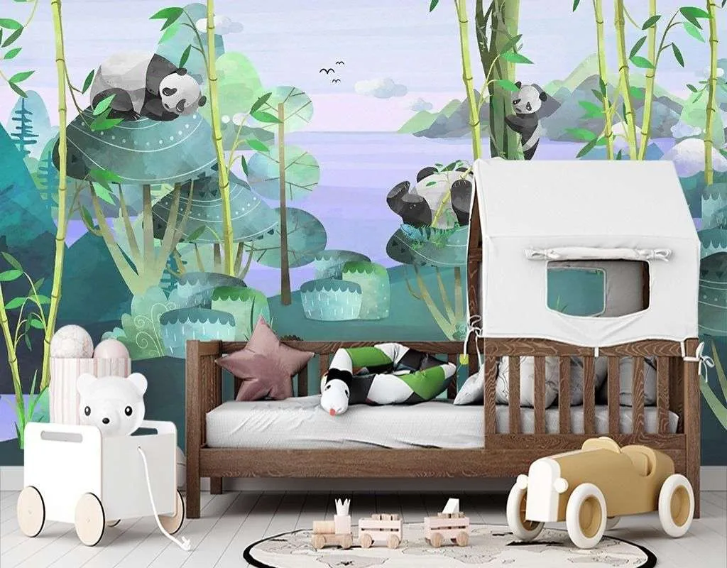 Фотообои в интерьере детские. панды в лесу   12-1614 фото