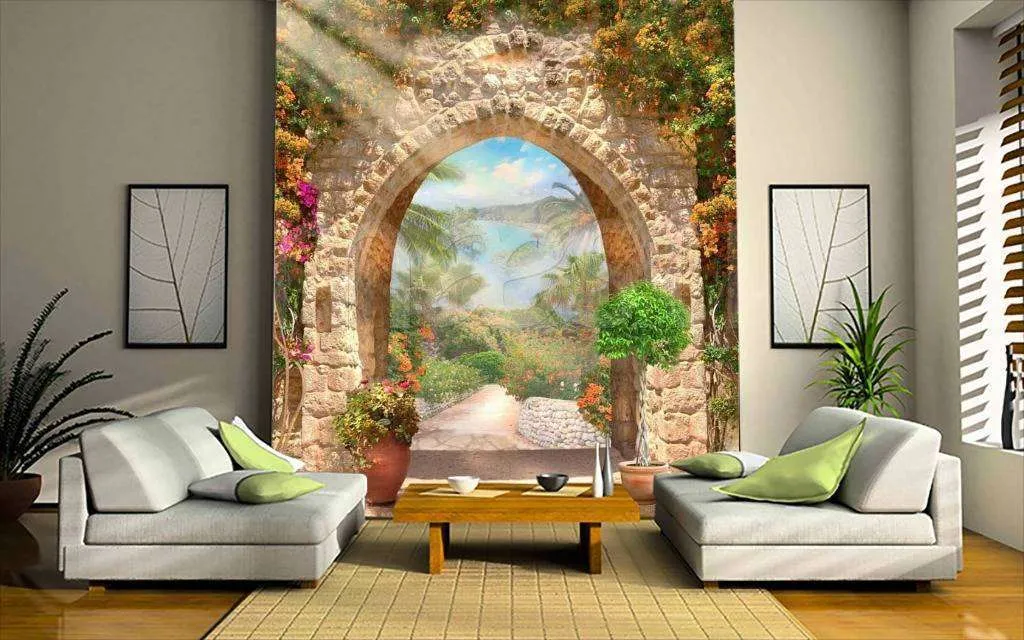 Фотообои в интерьере арка под яркими лучами солнца  6-014 фото