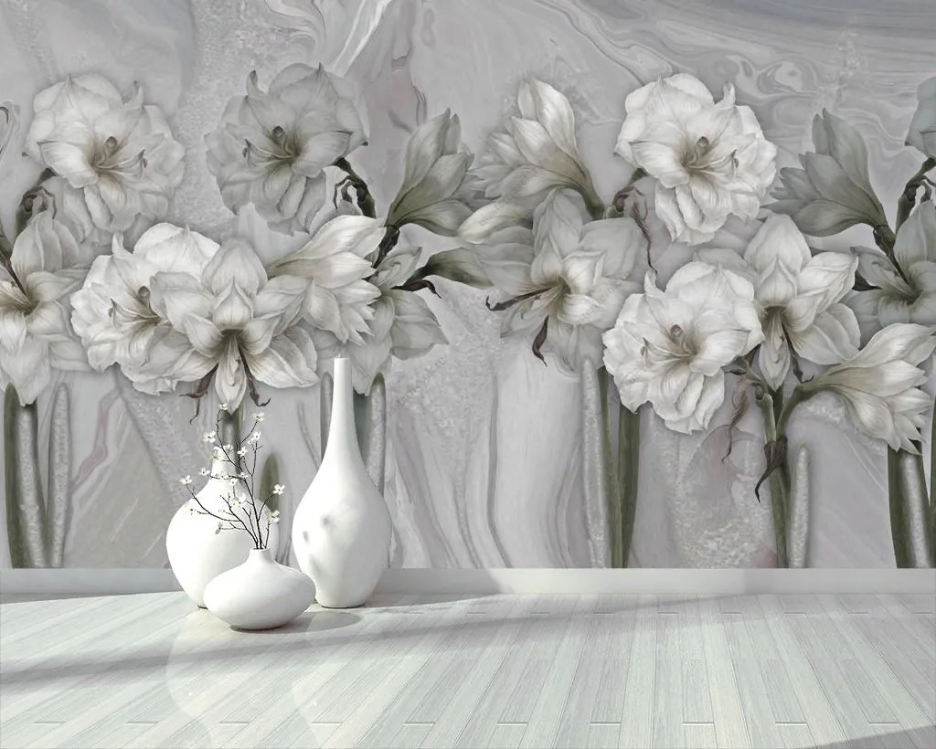 Фотообои в интерьере винтажные серые цветы  13-341 фото