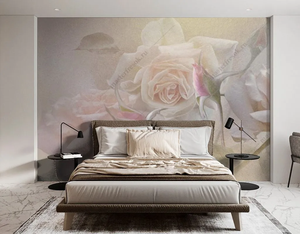 Фотообои в интерьере розы в тумане  13-429 фото