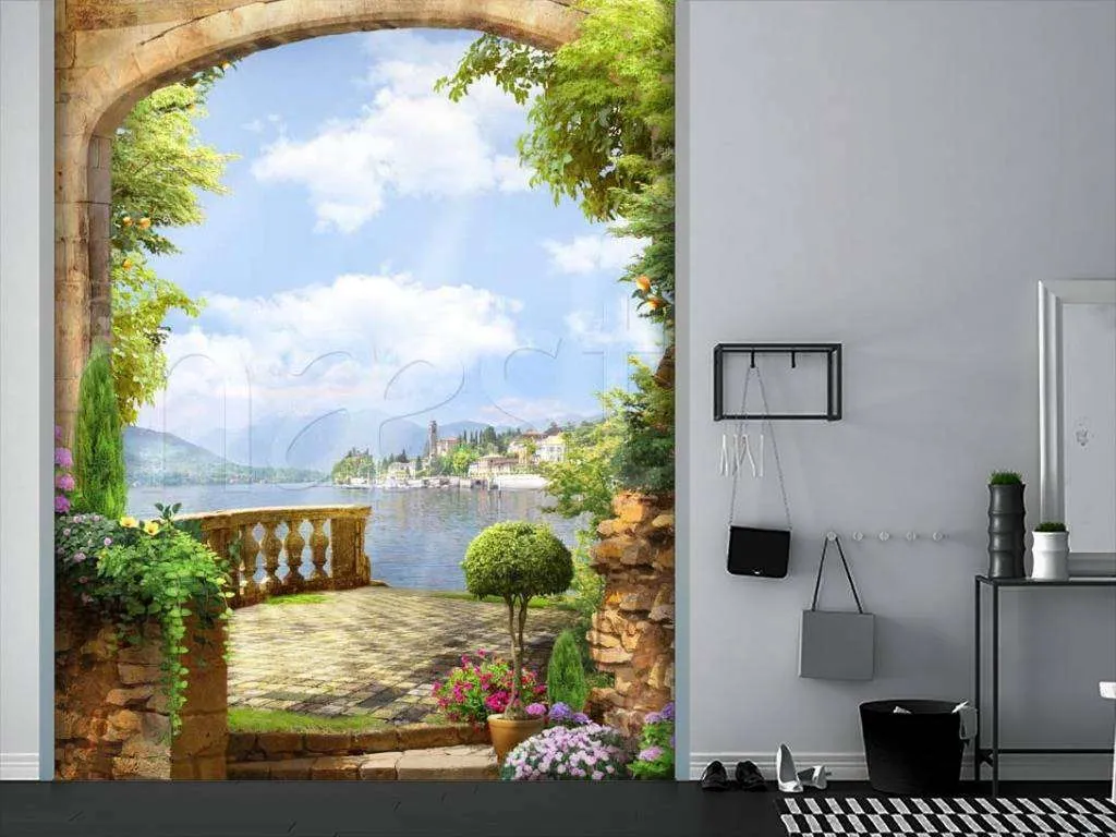 Фотообои в интерьере арка с выходом на набережную  11-057 фото