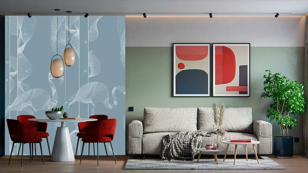 Фотообои в интерьере фламино рисунок тонкими линиями  14-791 фото