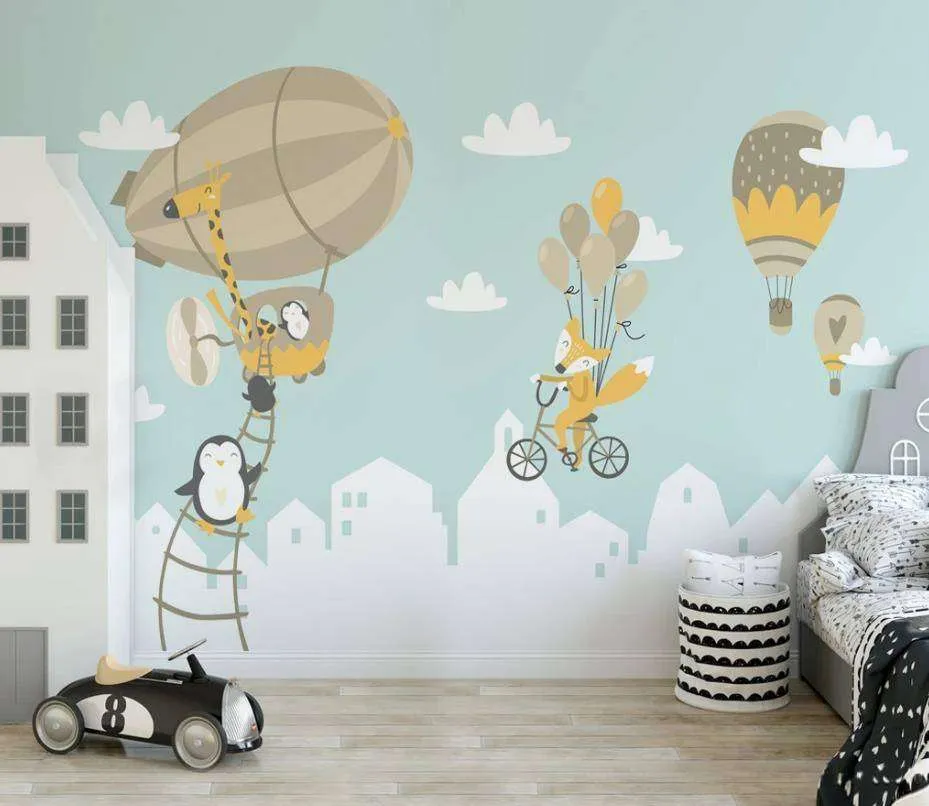 Фотообои в интерьере пингвины на воздушном шаре  15-128 фото